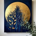 Foglia d'oro Arte moderna Natura astratta Blu e oro Oro brillante Decorazione di lusso Minimalismo Contemporary art