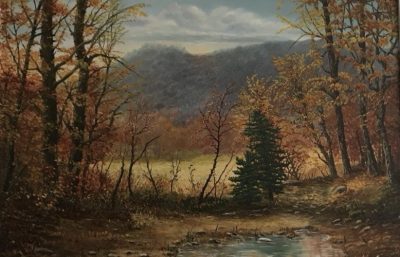 Autunno dorato Foglie rosse e gialle Paesaggio caldo Pittura a olio Colori caldi