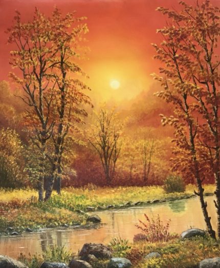 Tramonto Sole arancione Cielo caldo Luce del sole Atmosfera d'autunno Paesaggio romantico