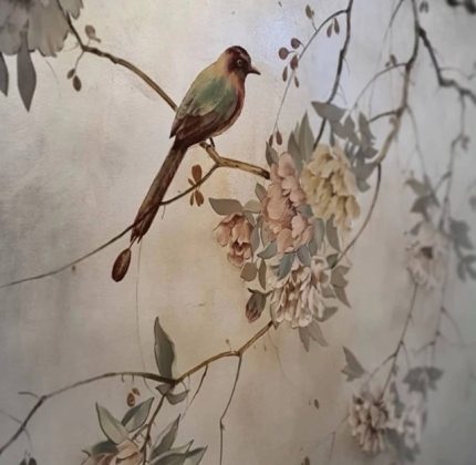 Murali floreali Passeri Natura in casa Decorazione parete Pittura a mano Stile primaverile Fiori colorati Arte murale