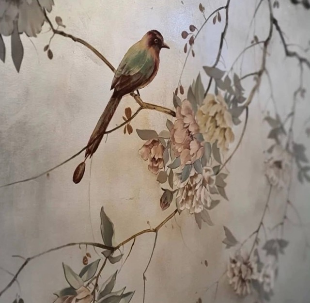 Murali floreali Passeri Natura in casa Decorazione parete Pittura a mano Stile primaverile Fiori colorati Arte murale