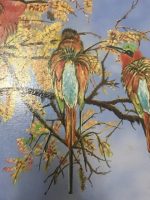 Uccello esotico Ali Natura viva Colori vibranti Pittura simbolica Creatura magica